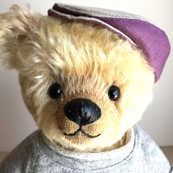 テディベアのお帽子【大サイズ】 配色麻のハンチング ぬいぐるみ