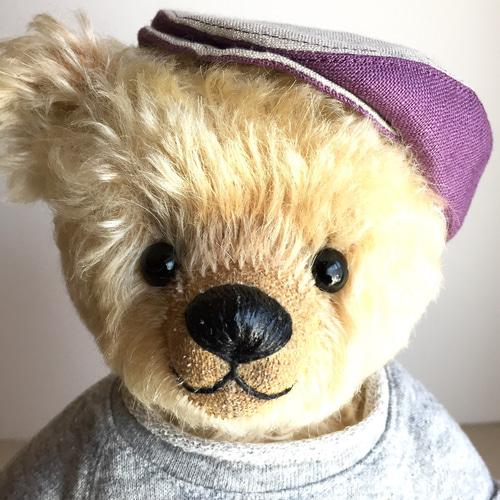 テディベアのお帽子【大サイズ】 配色麻のハンチング ぬいぐるみ