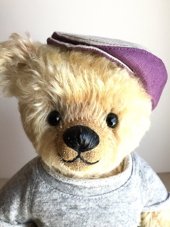 テディベアのお帽子【大サイズ】 配色麻のハンチング ぬいぐるみ