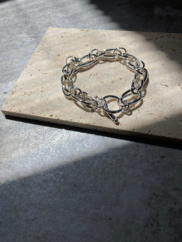 anq.」シルバー 925 Tバーアクセント チェーンブレスレット