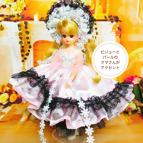 リカちゃん 人形服 ドレス ピンク ドール服 ボンネット ♡ルイーズ