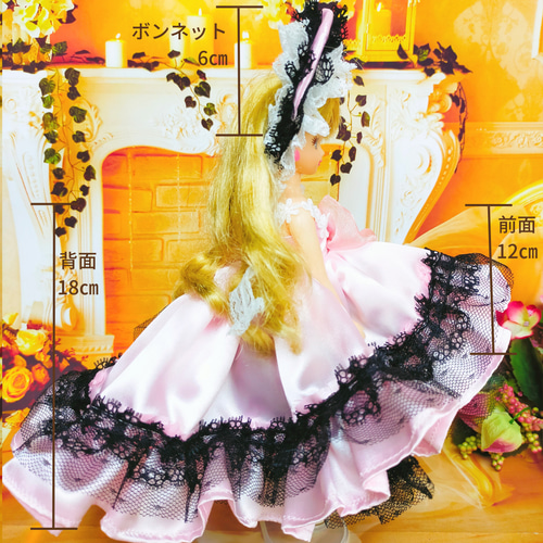 リカちゃん 人形服 ドレス ピンク ドール服 ボンネット ♡ルイーズ