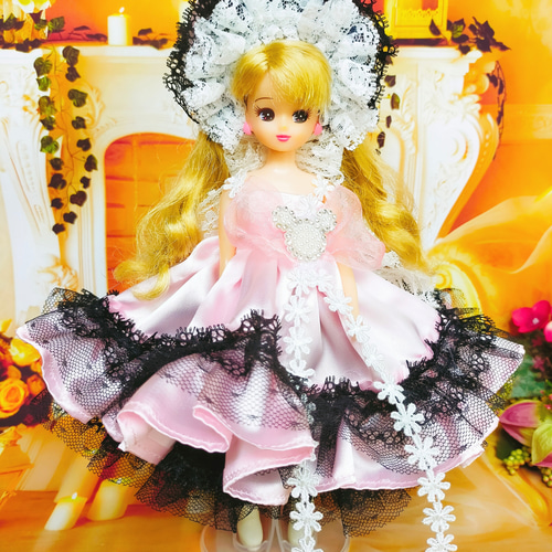 リカちゃん 人形服 ドレス ピンク ドール服 ボンネット リカちゃん 人形服 ドレス ピンク ドール服 ボンネット