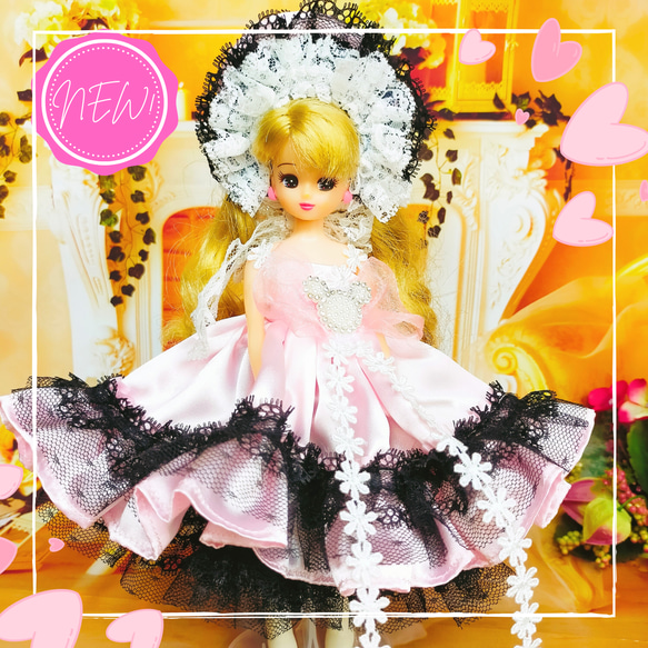 リカちゃん 人形服 ドレス ピンク ドール服 ボンネット