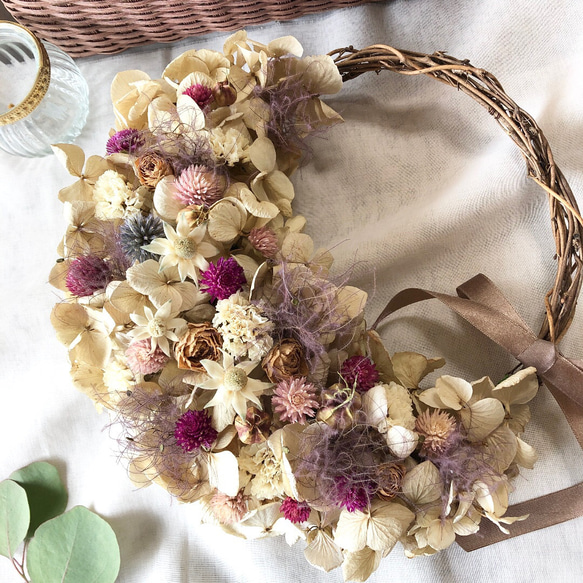 紫陽花とスモークツリーリース♡ドライフラワーリース ドライフラワー  