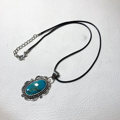 キングマン ターコイズ シルバーネックレス ペンダント#インディアン
