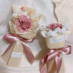 玫瑰奶茶 ☕️ 單朵永生花花束 小花束 圓形花束 第3張的照片