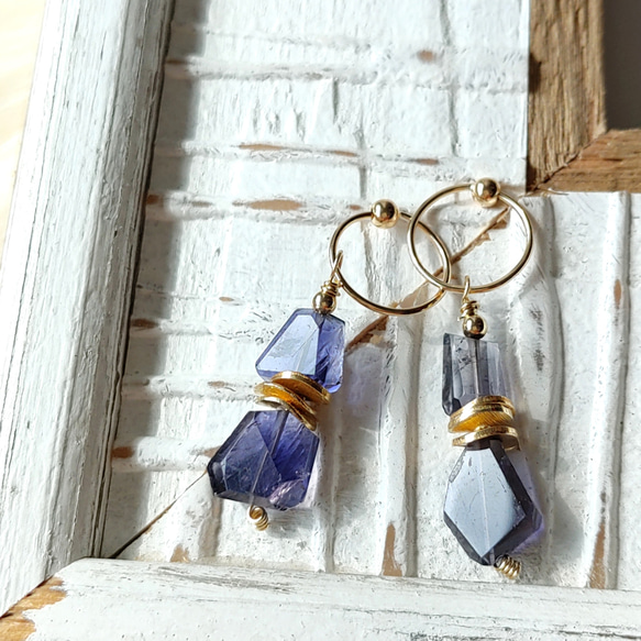 ❁Night sky earrings All 14kgf❁ アイオライト 6枚目の画像