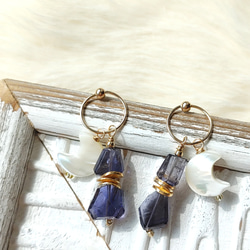 ❁Night sky earrings All 14kgf❁ アイオライト 11枚目の画像