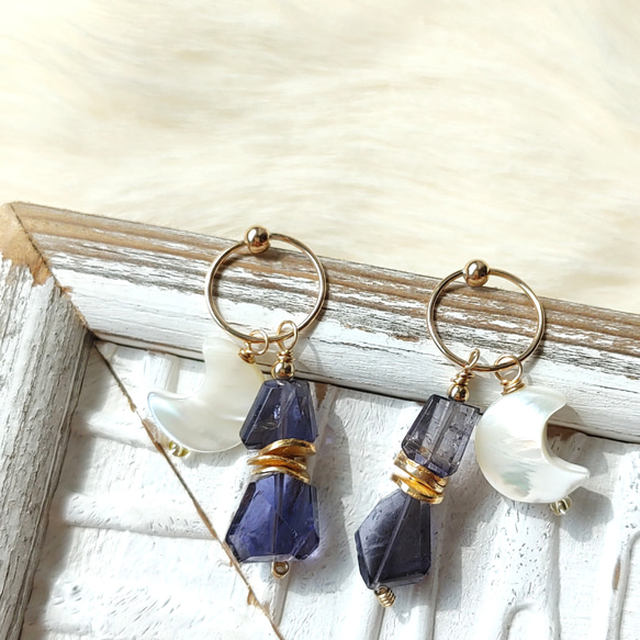 ❁Night sky earrings All 14kgf❁ アイオライト 11枚目の画像