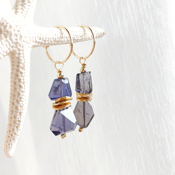 ❁Night sky earrings All 14kgf❁ アイオライト 9枚目の画像