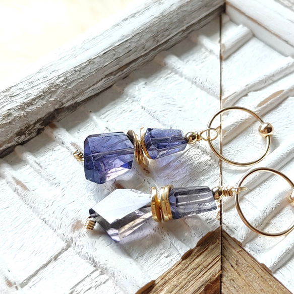 ❁Night sky earrings All 14kgf❁ アイオライト 2枚目の画像