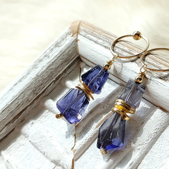 ❁Night sky earrings All 14kgf❁ アイオライト 3枚目の画像