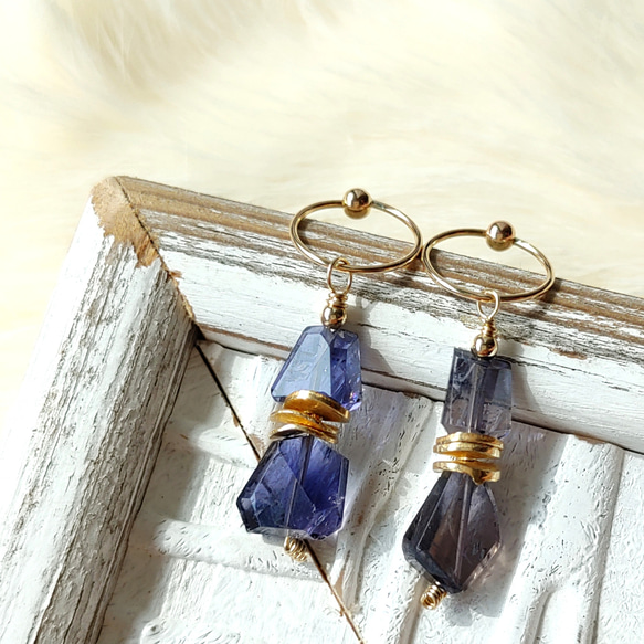 ❁Night sky earrings All 14kgf❁ アイオライト 7枚目の画像