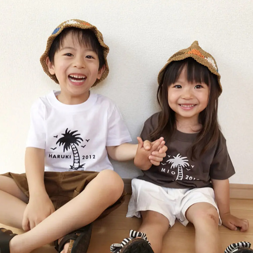ヤシの木 名入れ オーダー Tシャツ リンクコーデ 出産祝い 子供
