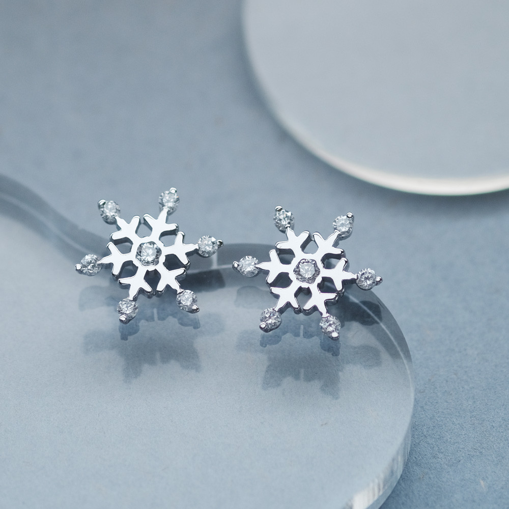 一粒帯留め シンプルな雪の結晶 スノーフレーク シルバー 短 銀 冬 