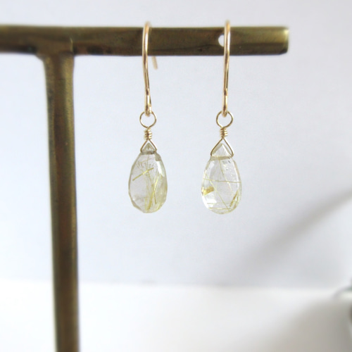 14kgfピアス/ イアリング / 9mm タイチンルチルクォーツ