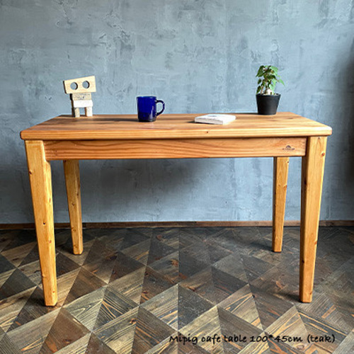 Mipigカフェテーブル】100×45cm 厚板3cm天板 無垢材 【サイズオーダー