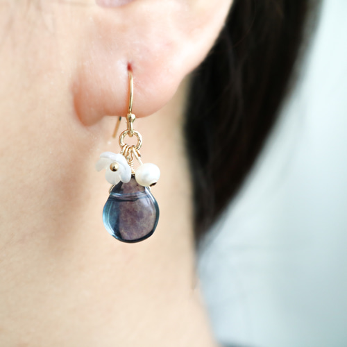 14kgf フローライトの蝶とあこやのピアス 14kgf フローライトの蝶とあこやのピアス