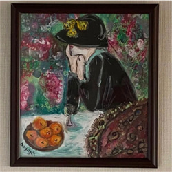 絵画 。壁掛け絵原画手描き【花瓶を片付けている少女】