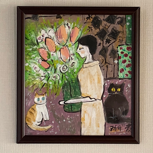 原画【夜はバラの花でロマンチックで宮殿でデートする黒猫2匹】 原画【夜はバラの花でロマンチックで宮殿でデートする黒猫2匹】 【公式