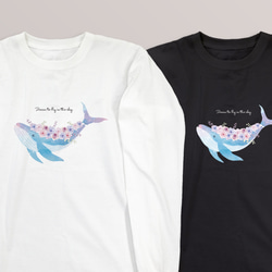 送料無料 花とクジラの定番ロンT・長袖Tシャツ 110〜3XL 大きいサイズ・小さいサイズ 1枚目の画像