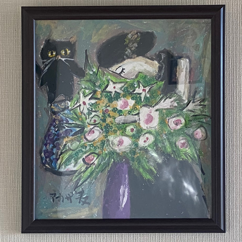 帯電防止処理加工 値下げ满了❤️絵画 。壁掛け絵原画【花瓶を整える