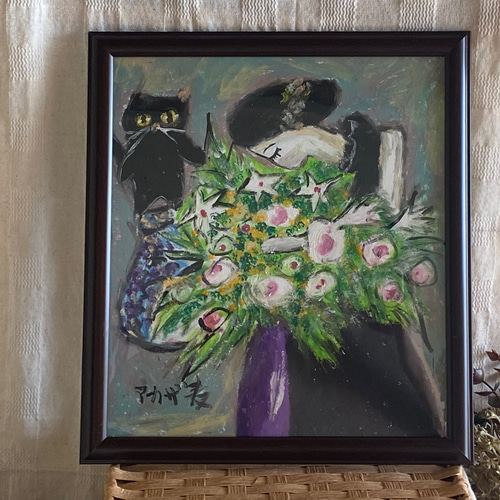 帯電防止処理加工 値下げ满了❤️絵画 。壁掛け絵原画【花瓶を整える