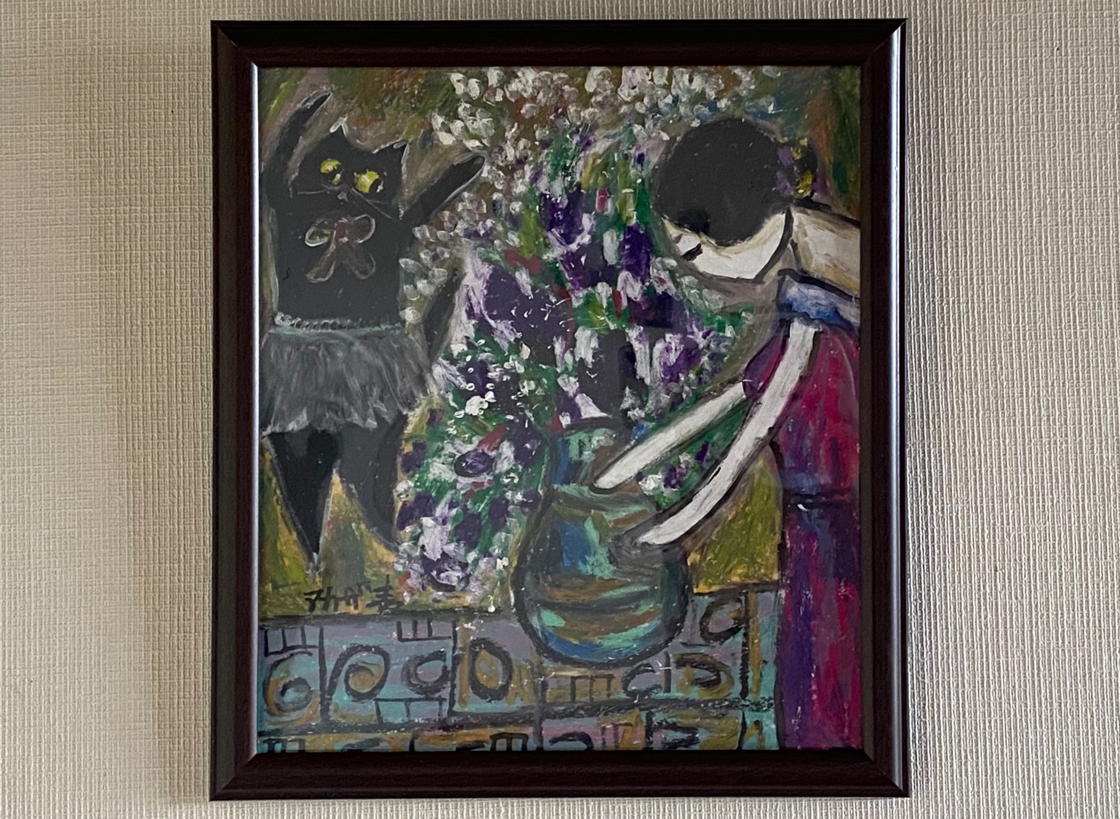 今ならほぼ即納！ 絵画 。壁掛け絵原画手描き【部屋の中で花瓶を片付ける少女と 絵画
