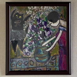 原画【夜はバラの花でロマンチックで宮殿でデートする黒猫2匹】