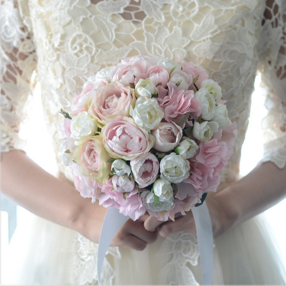 手作りキット ウェディング ブーケ キット 造花 ラウンドブーケ キット ピンク　お洒落　人気  結婚式 1枚目の画像