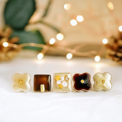 【1241】ゴールド・ブラウンリングデザインピアス／イヤリング 1241】ゴールド・ブラウンリングデザインピアス／イヤリング