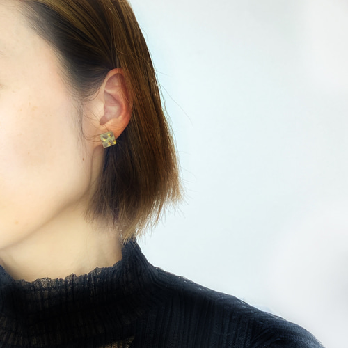 ゴールド×ブラウン 花 美濃焼 ガラス ピアス 陶器 イヤリング 【送料