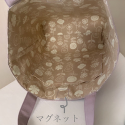 【B5大サイズ】草花手刺繍･綿麻トートバッグ   ペールピンクグレー【くが屋】 6枚目の画像