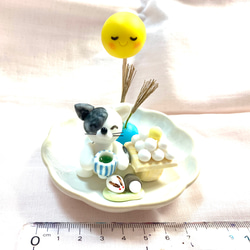 ☆満月　猫ちゃん(わんちゃん)のお月見！！(受注生産) 樹脂粘土　置物　 3枚目の画像