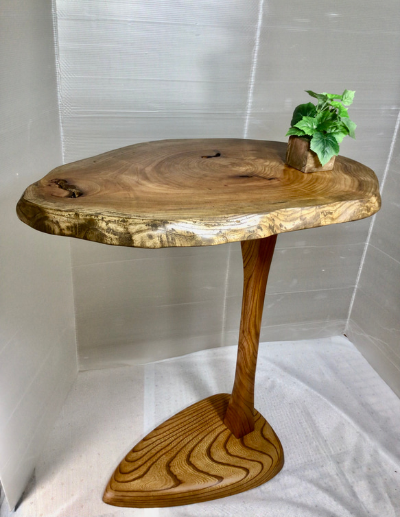 天然木　総けやき　折り畳み式　サイドテーブル　一点物　手造り 6枚目の画像