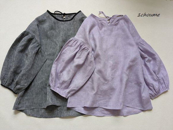 バルーンスリーブ　ブラウス　フレンチリネンシャンブレー 1枚目の画像