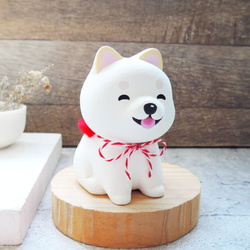 笑顔がかわいい小さな柴犬白柴犬人形ペンスタンド装飾手作り木製癒しの小さな木彫り 1枚目の画像
