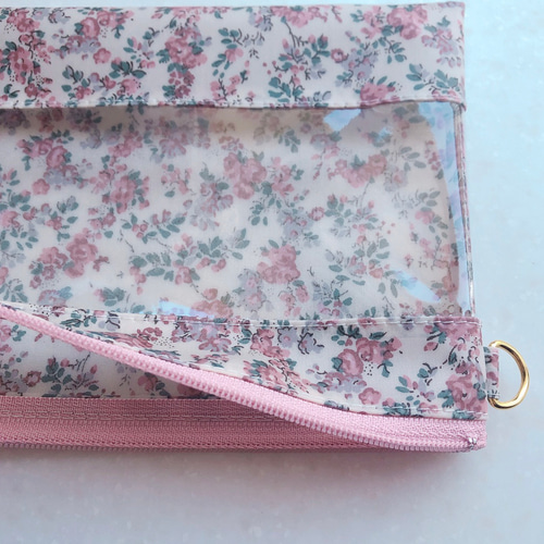 リバティ「ムーンモス」（クラシカルピンク）クリアフラットポーチ