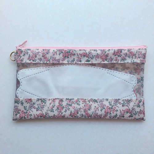 リバティ「ムーンモス」（クラシカルピンク）クリアフラットポーチ