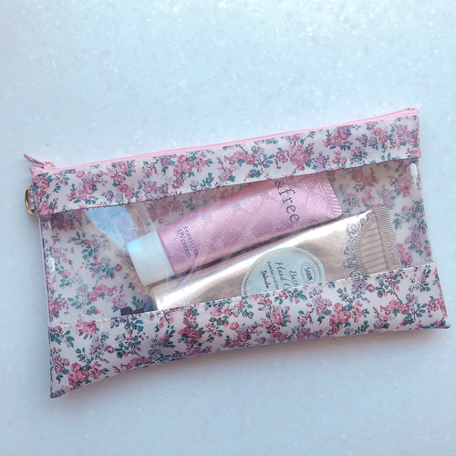 リバティ「ムーンモス」（クラシカルピンク）クリアフラットポーチ