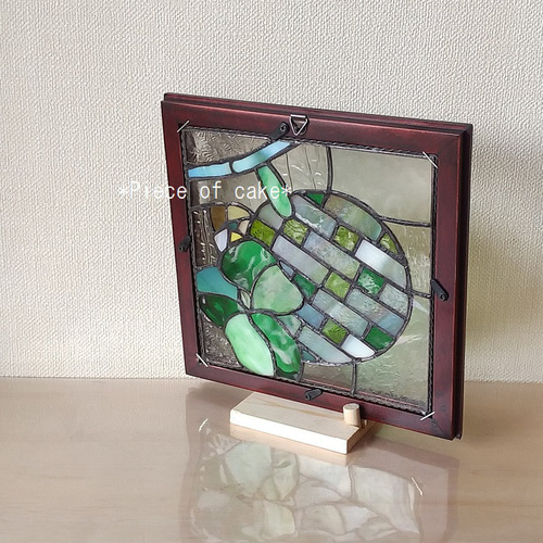 ステンドグラスのメロンパネル (SQ16-04)<インテリア雑貨 額 フルーツ