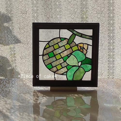 ステンドグラスのメロンパネル (SQ16-04)<インテリア雑貨 額 フルーツ