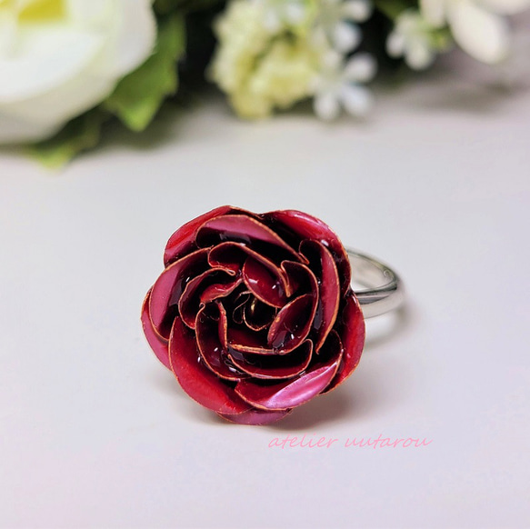 伝統技法・緋銅（ひどう・赤い銅）で作った薔薇の花の指輪 2枚目の画像
