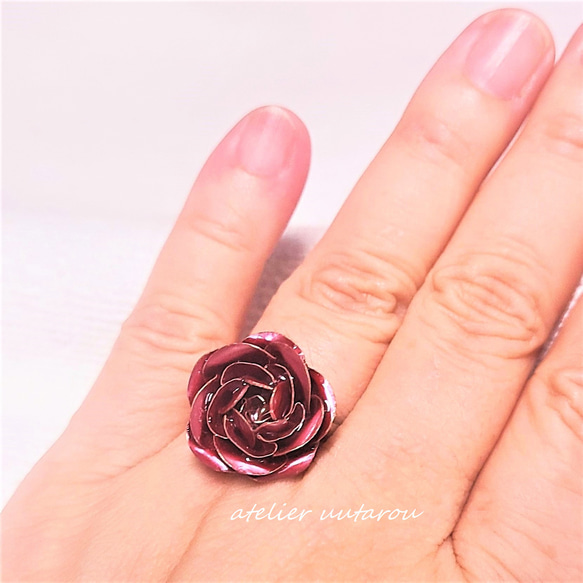 伝統技法・緋銅（ひどう・赤い銅）で作った薔薇の花の指輪 3枚目の画像