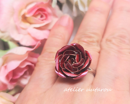 伝統技法・緋銅（ひどう・赤い銅）で作った薔薇の花の指輪 指輪 ...