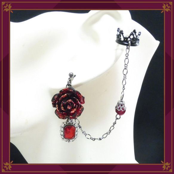 玫瑰玫瑰玫瑰皇冠耳環耳環紅紅單耳耳夾耳夾哥特式 第1張的照片