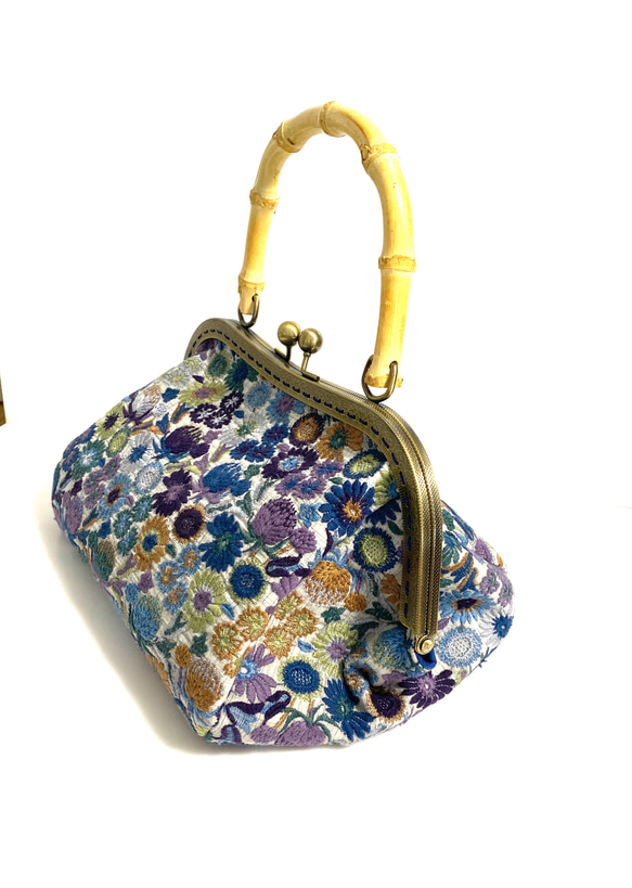 pjc 花園 ハンドメイド バッグ I刺繍シリーズ pjc 「花園小花」バンブーバッグ 和装にも