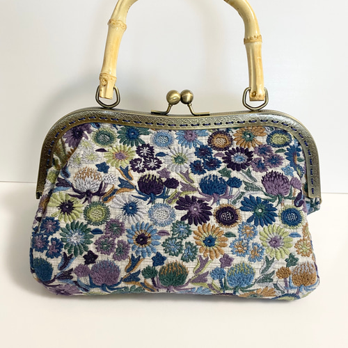 【値下げ】 I刺繍シリーズ pjc 「花園小花」バンブーバッグ 和装にも トートバッグ