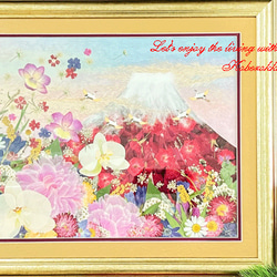押し花アート 額縁込み (54cm×44cm) 赤華 押し花アート額 額縁【 タテ56.5cm×ヨコ52cm 】牡丹の押し花